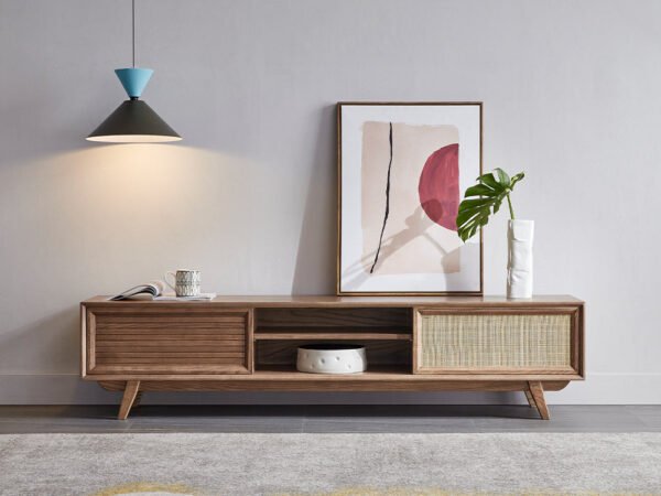 طاولة تلفزيون خشبية بتصميم ريفي