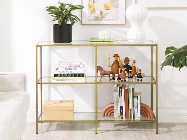 كونسول معدني بسطح زجاجي