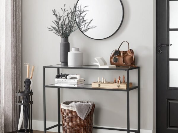 كونسول معدني بأرفف زجاجية