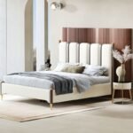 سرير جلد فاخر مضلع من الظهر