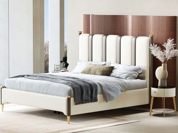 سرير جلد فاخر مضلع من الظهر