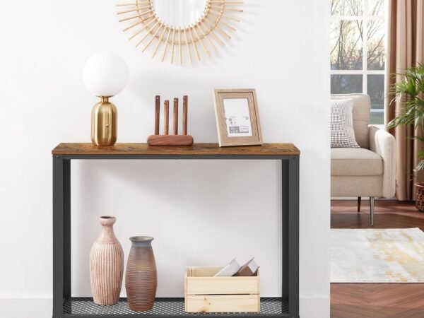 كونسول معدني بسطح خشبي