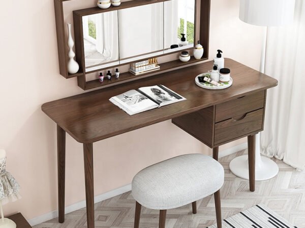 تسريحة خشبية بسيطة مع مرآة