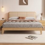 سرير خشبي بضهر جلد مع 2 كومودينة - الصورة 4