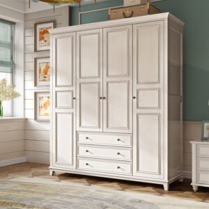 دولاب ملابس أبيض بتصميم كلاسيك