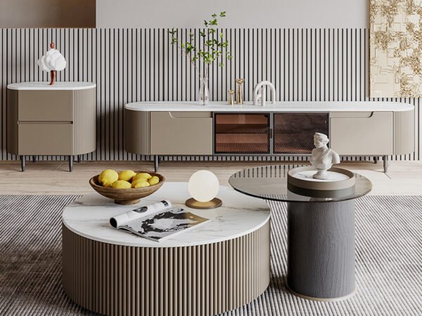 ترابيزتين قهوة مع ترابيزة تلفزيون بتصميم مميز