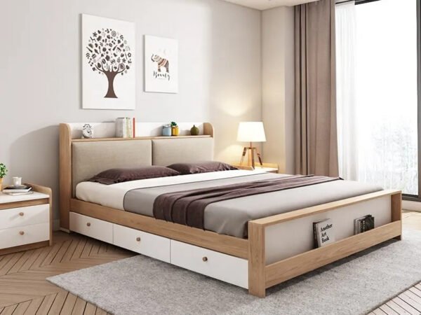سرير بوحدة وأدراج للتخزين داخلية