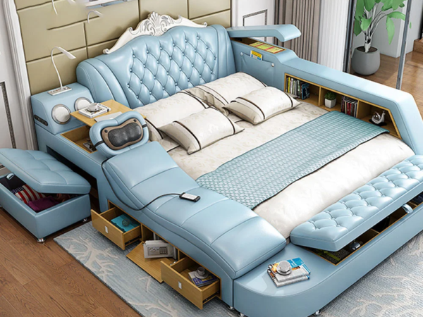 سرير نوم متعدد الوظائف من جلد عالي الجودة