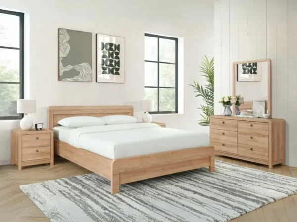 غرفة نوم كاملة بتصميم خشبي