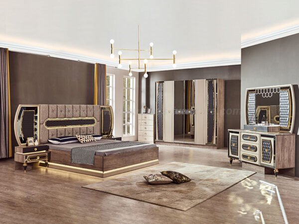 غرفة نوم بلمسات فاخرة و اضاءات مميزة